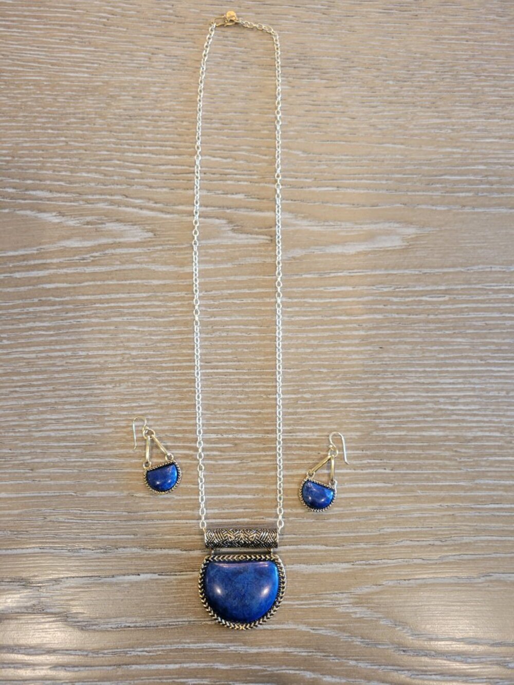 Barse Thailand Lapis Lazuli Necklace & Earrings Set Blue Stone Boho - Picture 2 of 4